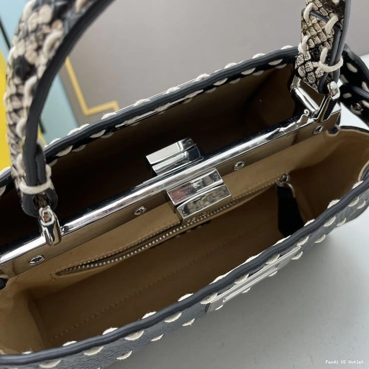 Vintage HOT Black Peekaboo In Iconic Calf Bag Mini Leather Stitching Fendi 0710